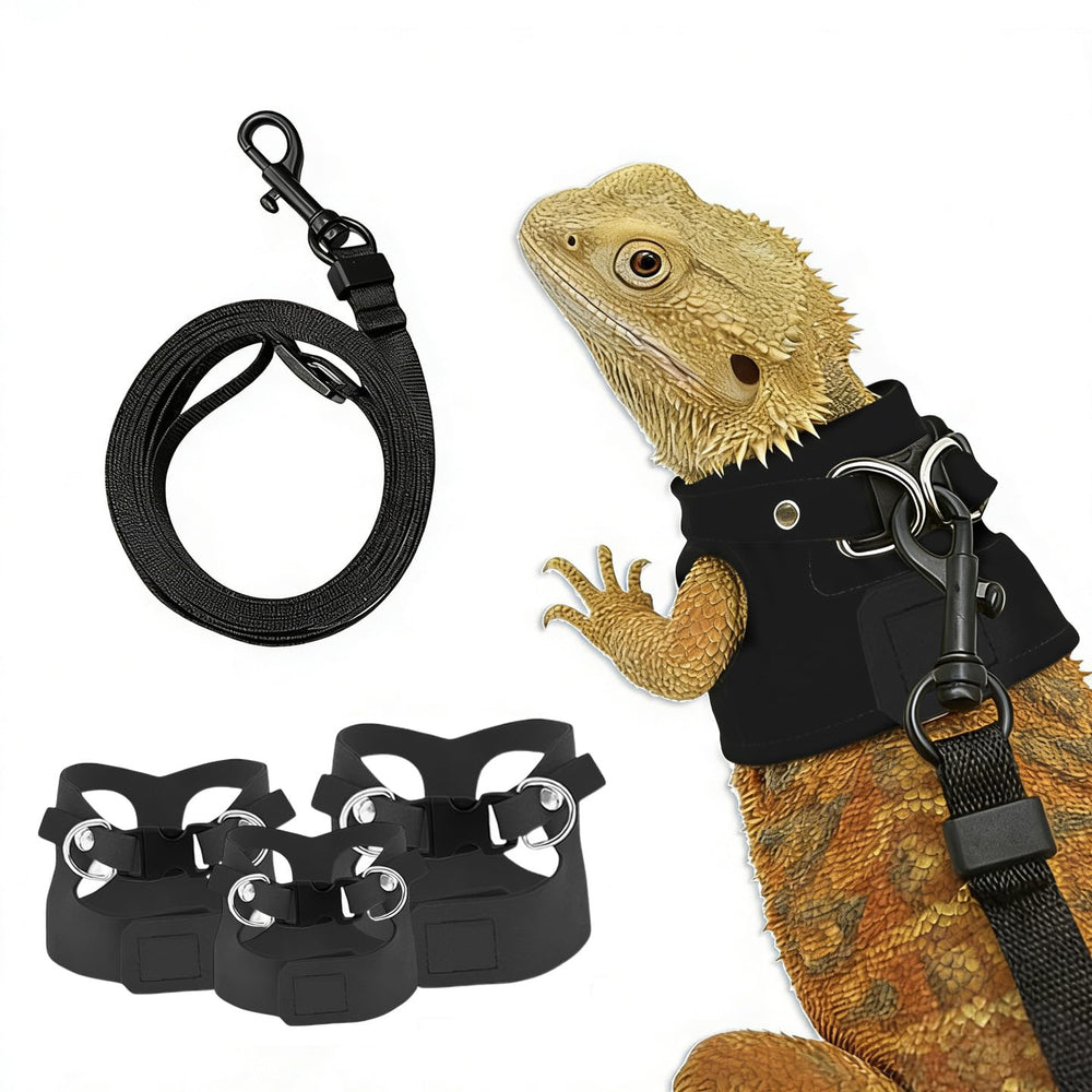 Arnés FurryShell para dragón barbudo con 3 tallas, cómodo y adaptable.