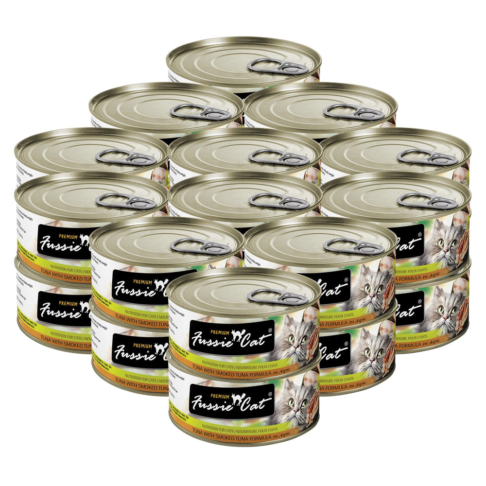 Fussie Cat: lata de atún ahumado en aspic, sabor intenso y proteína destacada.