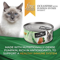 Presentación de caja Fussie Cat Mousse Oceanfish, 24 latas para alimentación diaria.