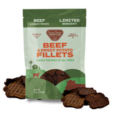 Gaines Family Farmstead filetes ternera batata en empaque, premio sabroso para perros