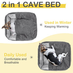 GASUR cama mediana rectangular con capucha, soporte suave para cuello y descanso cómodo.