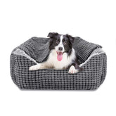 GASUR cama para perros rectangular con capucha gris, descanso cómodo y relajante.