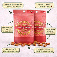 Generic-premios para cachorros con sabor a pollo y salmón, útiles para reforzar obediencia.