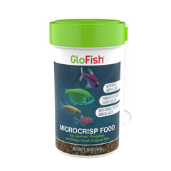 GloFish Microcrisp en envase, alimento tropical para peces fluorescentes.