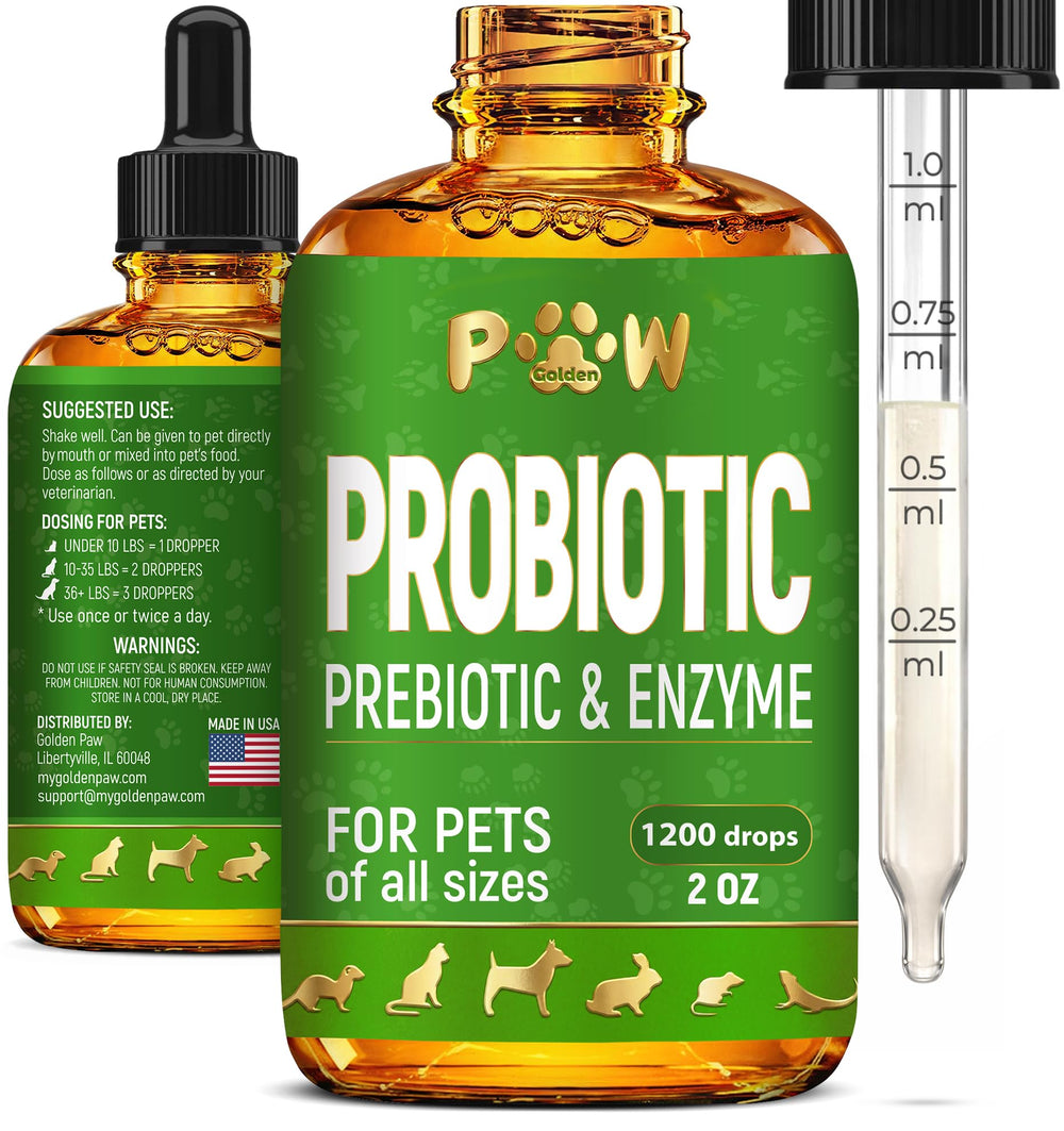 Golden Paw Probioticos liquidos para perros y gatos, apoyo suave a la digestión.