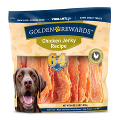 Golden Rewards empaque jerky de pollo, snack sabroso para perros.