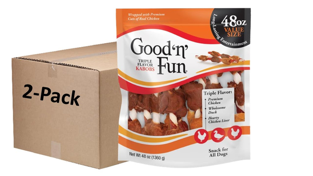 GOOD 'N' FUN Kabobs sabor triple: empaque dos paquetes para perros activos