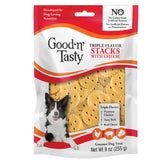 Good N Tasty, tres sabores queso pollo, premio delicioso para perros.