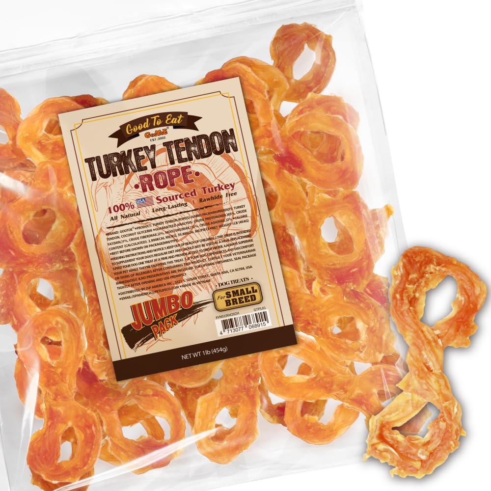 Gootoe tendones de pavo para perros en empaque de 1 lb, masticables y prácticos