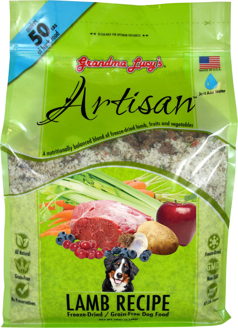 Grandma Lucy's Artesanal cordero liofilizado en bolsa de 10lb para conveniencia diaria.