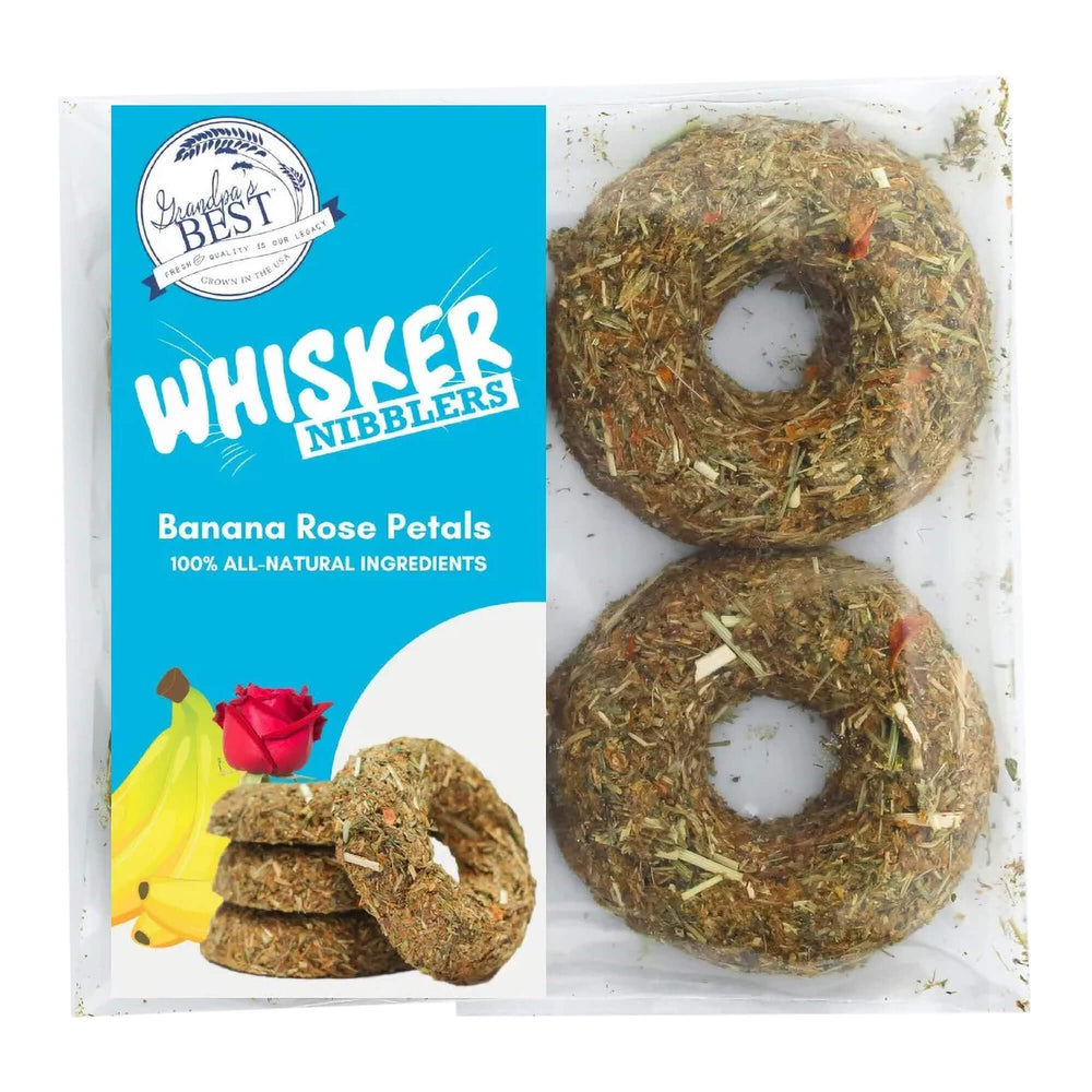 Whisker Nibblers de Grandpa's Best en envase, snack saludable para mascotas.
