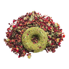 Whisker Nibblers con lavanda y pétalos de rosa, aroma suave para enriquecimiento del forraje.