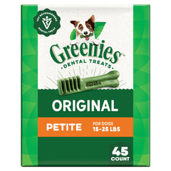 Greenies dentales originales para perros pequeños, empaque 27oz y cuidado diario.