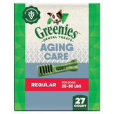 Greenies Aging Care, frente del empaque, apoyo al aliento fresco.