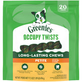 Greenies Occupy Twists empaque visible para perros ocupados.