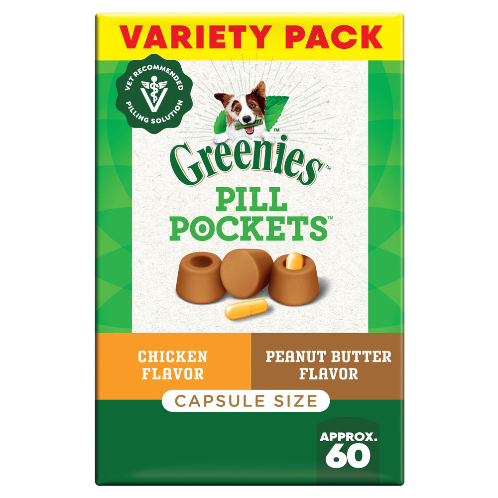 Greenies Pill Pockets para perros grandes, tapa abierta, facilita la entrega de cápsulas.