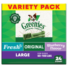 Greenies premios dentales para perro grande en empaque variado 3x12oz, ayuda al cuidado bucal.