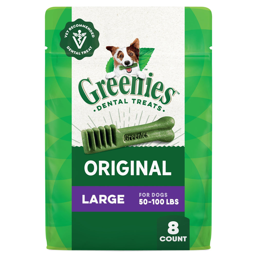 Greenies Premios dentales para perros grandes, sabor original, aliento más fresco.