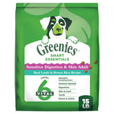 Greenies Smart Essentials en bolsa; enfoque en digestión suave y piel saludable.
