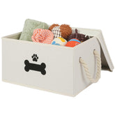 GreenPetopia cesto de juguetes para perros con tapa beige, ideal para ordenar y almacenar.