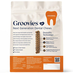 Bocados dentales flexibles de Groovies para perros pequeños, masticación suave.