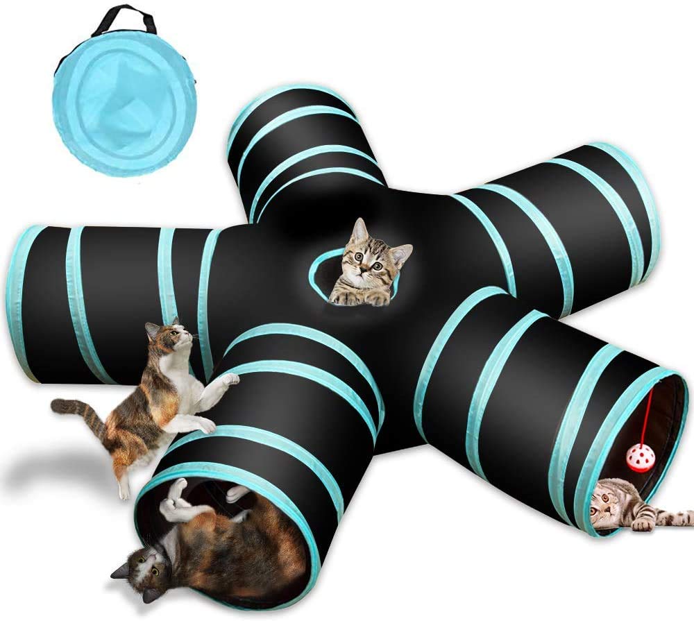 GUSTYLE túnel para gatos de 5 vías resistente, ideal para juego activo en casa.