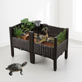 Caja de hábitat elevada para tortugas, dos niveles, facilita zonas secas y húmedas.