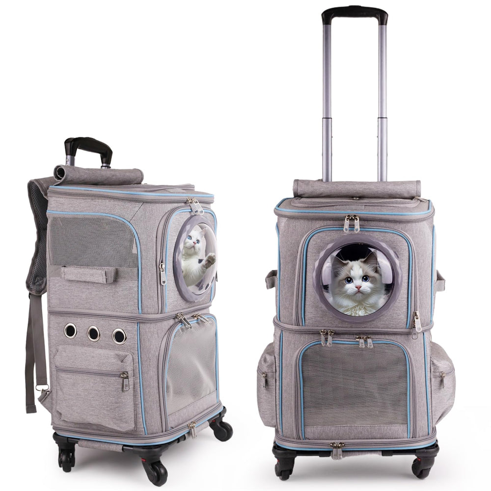 Halinfer mochila transporte doble gatos, dos mininos viajando cómodos para traslados.