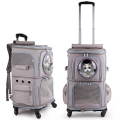 Halinfer mochila transporte doble gatos, dos mininos viajando cómodos para traslados.