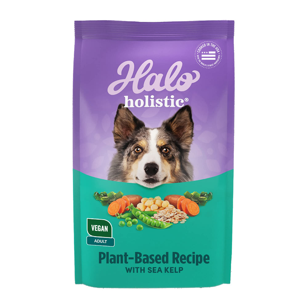 Halo comida vegana holística para perros, bolsa de 21 lb, soporte digestivo natural.