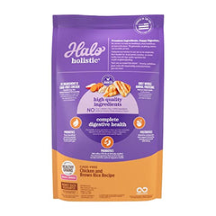 Halo Holistic: etiqueta nutricional clara para raciones adecuadas.