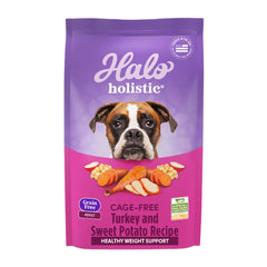 Halo Holístico bolsa de 21 libras con pavo y batata, ideal para alimentación diaria.