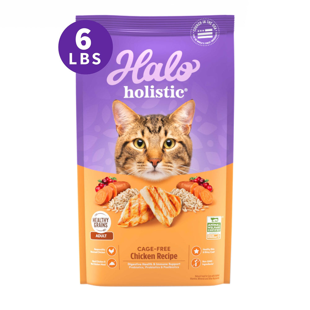 Halo Holístico pollo sin jaula, bolsa de seis libras, proteína principal de alta calidad.