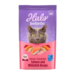 Halo Holistic salmón y blanco, bolsa 10 libras: nutrición completa para gatos adultos.