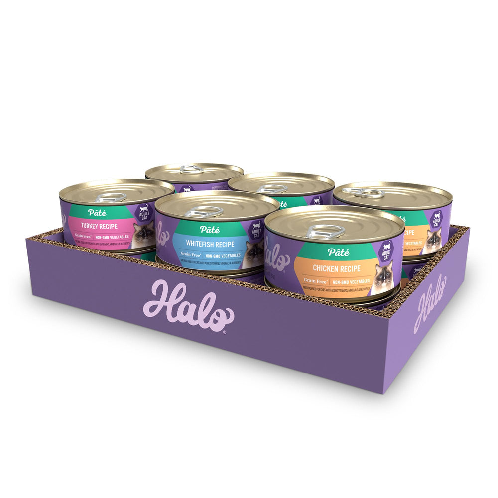 Halo pate pollo en lata, textura suave para gatos selectivos
