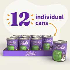 Halo verduras coloridas en lata para perros adultos.