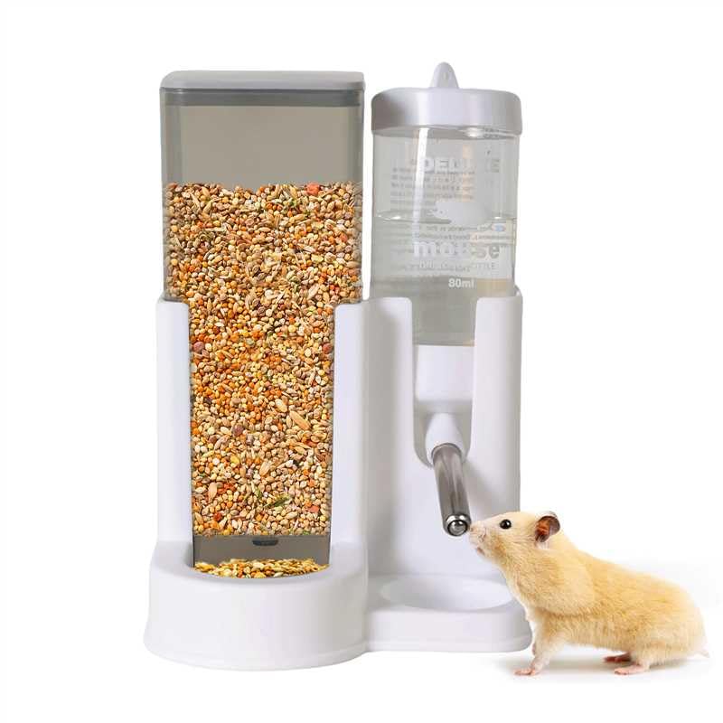 Dispensador 2 en 1 para hamster con almacenamiento de comida 360 ml y agua 80 ml