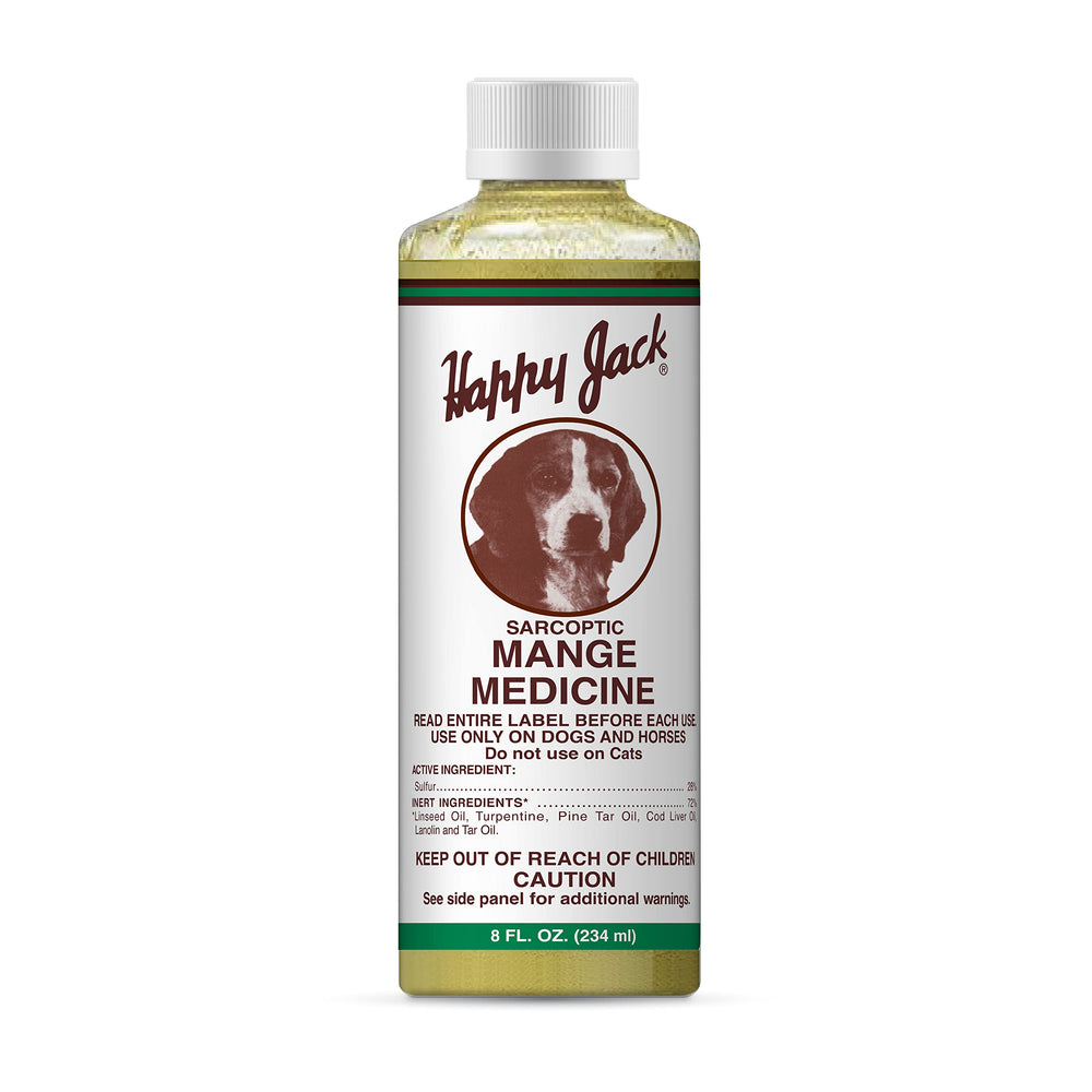 Botella HAPPY JACK 8 oz lista para usar en la piel del animal, tratamiento práctico.