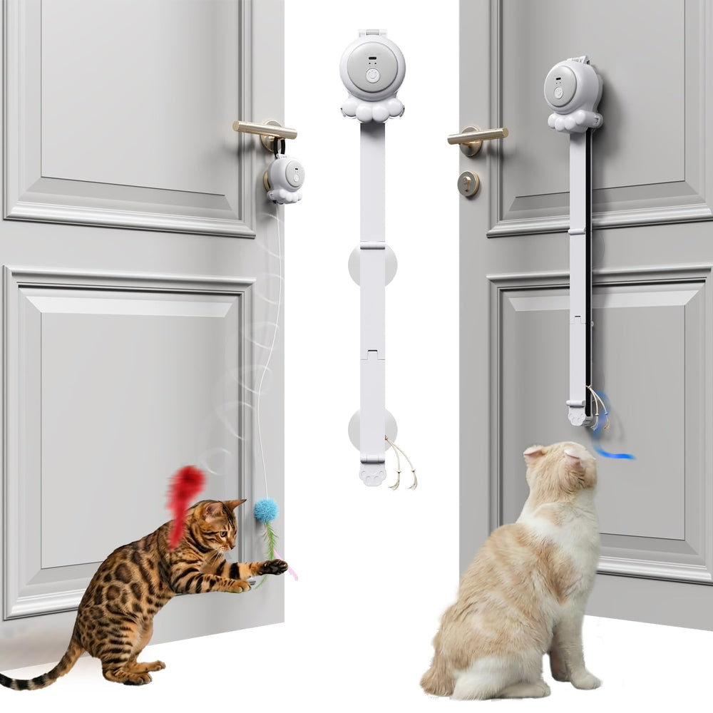 HAPPYCODE varita para gatos con ventosa y colgante, diversión segura en interiores.