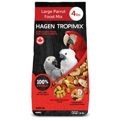 El envase Hari Tropimix para loros grandes ofrece comida completa.