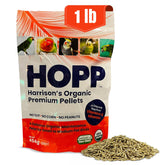 Harrison's Organic Premium Pellets en primer plano, textura crujiente para aves adultas.