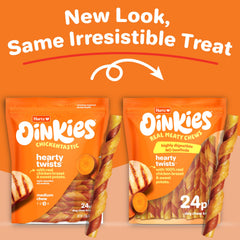 Piezas de pollo reales en Hartz Oinkies Hearty Twists para merienda sabrosa
