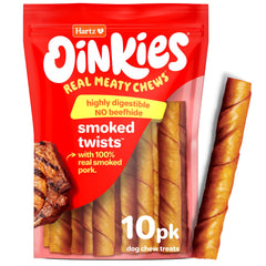Hartz Oinkies twist de piel de cerdo ahumada, 5 pulgadas, sabor irresistible.