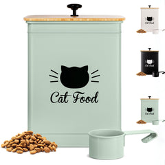 HB Design Co Contenedor de alimento para gato con tapa de bambú para mantener la frescura.