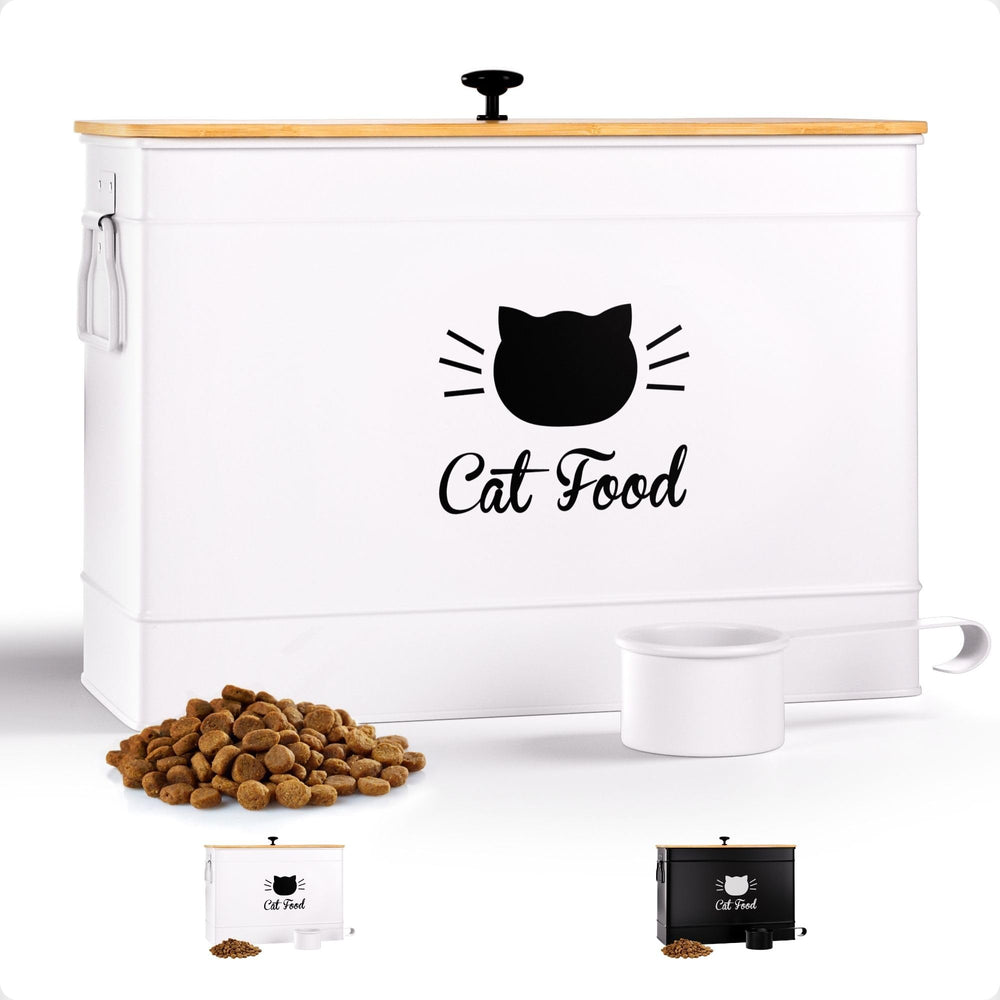 HB Design Co. Contenedor para comida de gato, frente, mantiene croquetas frescas.
