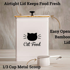 HB Design Co. Tapa hermética de bambú protege la comida seca del gato.