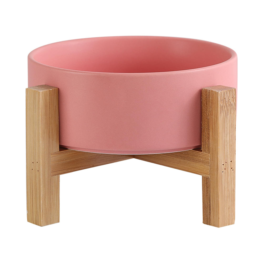 Tazón cerámico elevado de HCHLQLZ para gato con soporte de bambú facilita comer.