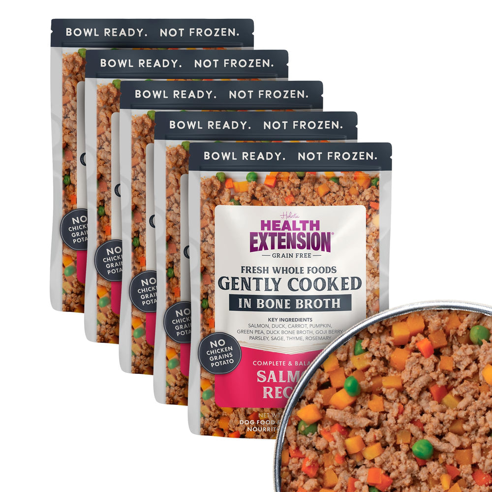 Health Extension salmón cocido suave, servido en plato para perros, listo para comer