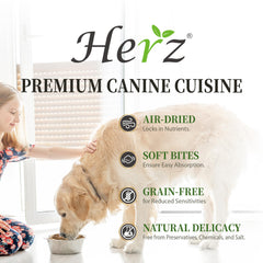 Herz perro-disfruta-alimento-seco: aroma y textura atractivos para comer con placer.