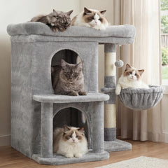 Heybly torre para gatos, escalera y base amplia para subir y bajar con estabilidad.